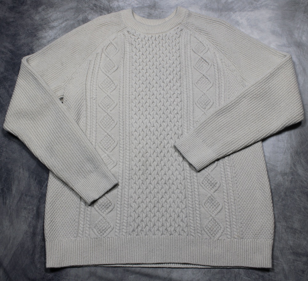 Gap Sweater Mens Large Beige Cable Knit Crewneck Cotton Nylon Wool Fisherman